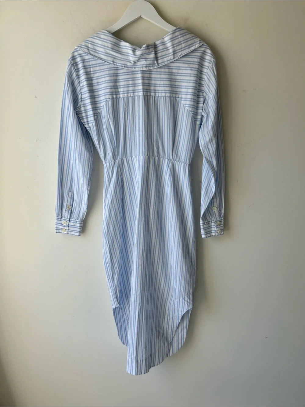 Staud Clea Twisted-Waist Midi Shirtdress Size 6 Blue White Striped Cotton zip - Picture 5 of 16